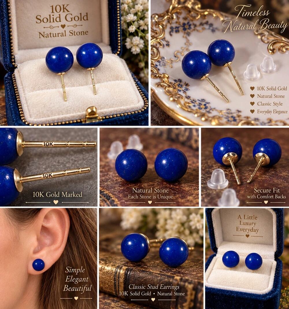 solid 10k gold post with natural Lapis studs